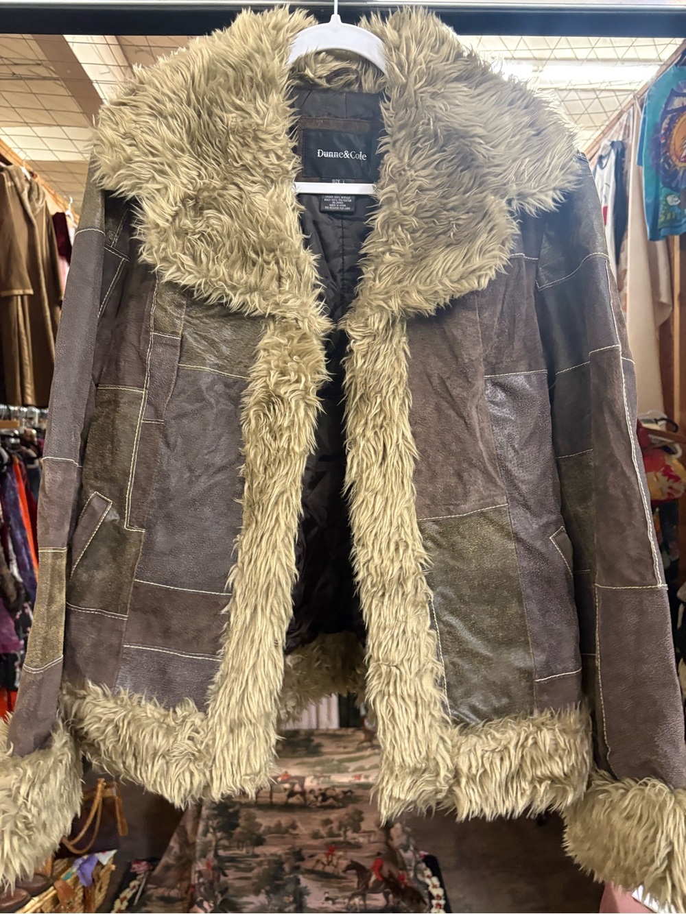 Patchwork Faux-Shearling Brown Leather Jacket